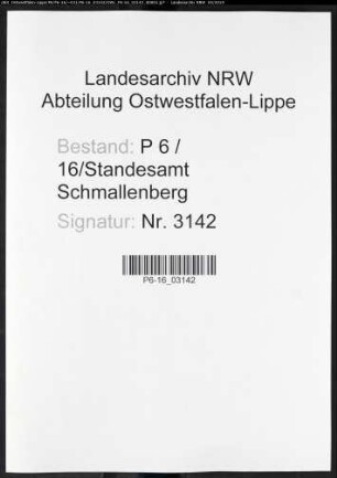 Sterberegister Standesamt Schmallenberg