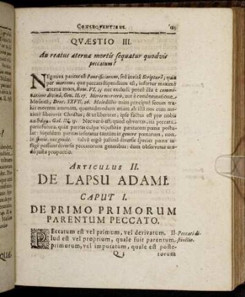 Articulus II. De Lapsu Adami.