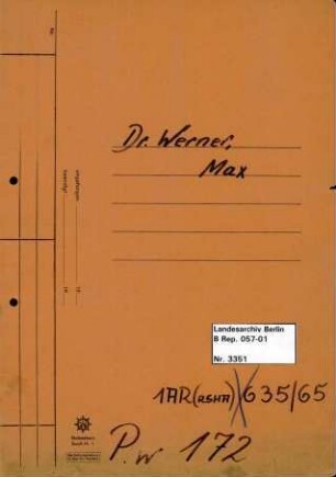 Personenheft Dr. Max Werner (*05.04.1912), Kriminalkommissar