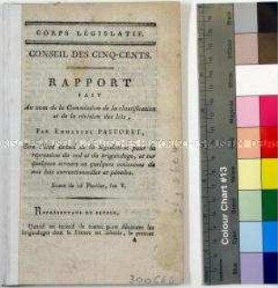 Conseil des Cinq-Cents - Corps Legislatif Rapport - présenté au nom d'une commission composé des représentands Boissy, Pastoret, Jourdan, Vaubanc, Emmery, Simeon et Thibaudeau
