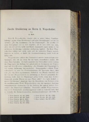 Zweite Erwiderung an Herrn R. Wegscheider