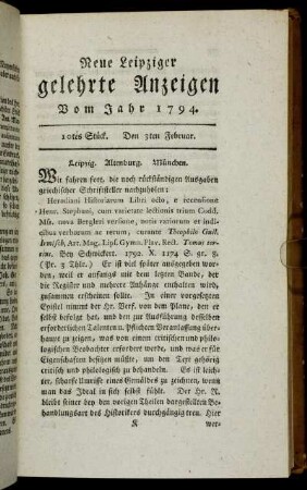10tes Stück. Den 3ten Februar.