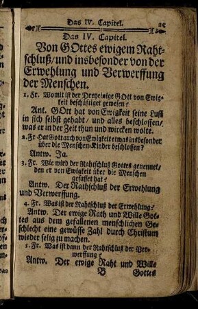Das IV. Capitel. Von GOttes ewigem Rahtschluß / und insbesonder von der Erwehlung und Verwerffung der Menschen.