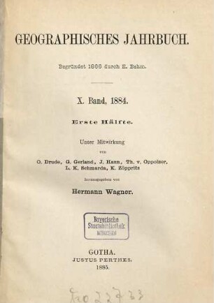 Geographisches Jahrbuch. 10. 1884