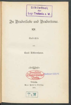 In Bruderliebe und Brudertreue : Gedichte