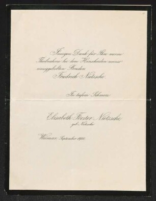 Brief von Elisabeth Förster-Nietzsche an Gerhart Hauptmann