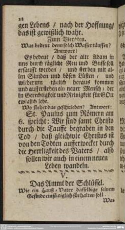 V. Das Ammt der Schlüssel. Wie ein Hauß-Vater dasselbige seinem Gesinde auffs einfältigste fürhalten soll