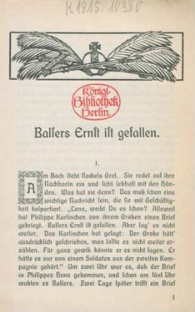 Balsers Ernst ist gefallen! : Ein Trostwort für die Angehörigen unserer Kriegsgefallenen