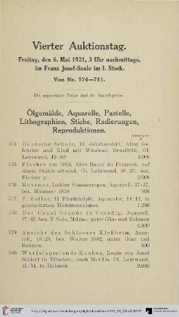 Vierter Auktionstag: Freitag, den 6. Mai 1921 (Nr. 574-751)