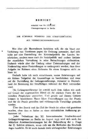 259-266, Bericht: Die Fürsorge während der Strafverbüssung als Verbrechensprophylaxe
