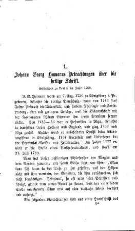 Johann Georg Hamanns Betrachtungen über die heilige Schrift : geschrieben zu London im Jahre 1758
