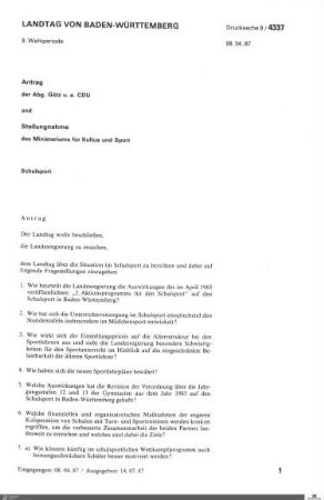 Antrag der CDU: Schulsport