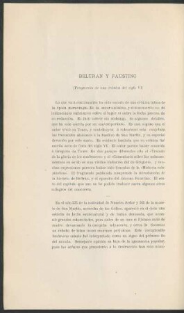 Beltrán y Faustino : (Fragmento de una crónica del siglo VI)