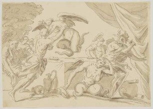 Kampf der Gefährten des Aeneas mit den Haryen