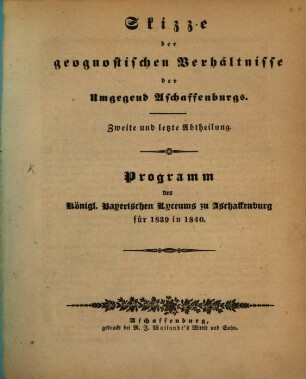 Skizze der geognostischen Verhältnisse der Umgegend Aschaffenburgs, 2