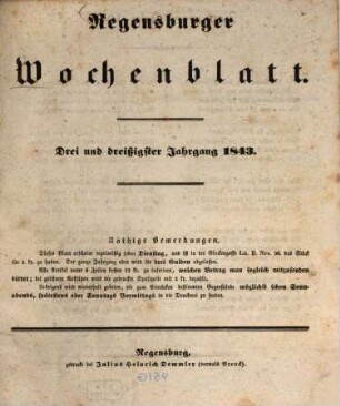 Regensburger Wochenblatt. 33, 33. 1843