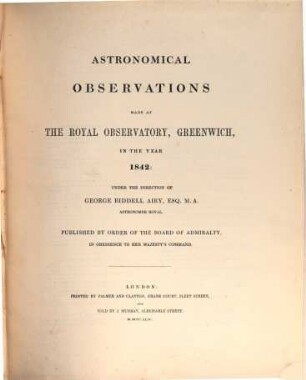 Astronomical observations made at the Royal Observatory at Greenwich. 1842 (1844)