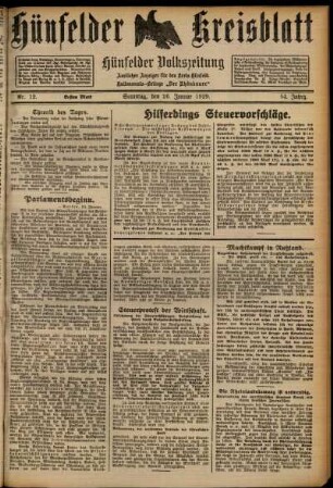 Erste Ausgabe vom Samstag, den 26. Januar 1929.