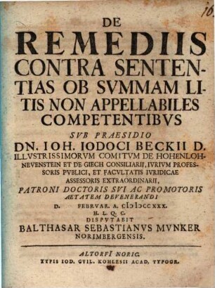 De remediis contra sententias ob summam litis non appellabiles competentibus