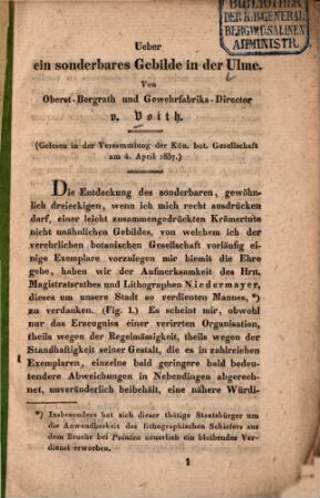 Ueber ein sonderbares Gebilde in der Ulme : (gelesen in der Versammlung der Kön. bot. Gesellschaft am 4. April 1837)