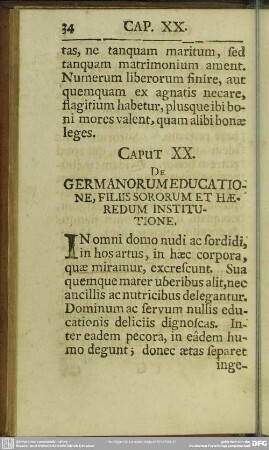 Caput XX. De Germanorum Educatione, Fillis Sororum Et Haeredum Instititutione