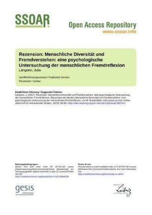 Rezension: Menschliche Diversität und Fremdverstehen: eine psychologische Untersuchung der menschlichen Fremdreflexion