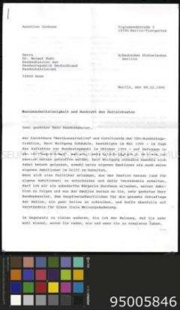 Kopie eines Briefes an Bundeskanzler Kohl über soziale Probleme nach der Wiedervereinigung, beiliegend Begleitschreiben der Autorin