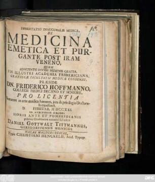 Dissertatio Inauguralis Medica, De Medicina Emetica Et Purgante Post Iram Veneno