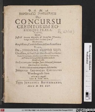 Disputatio Inauguralis De Concursu Creditorum Eorumque Praelatione