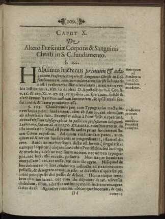 Caput X. De Altero Præsentiæ Corporis & Sanguinis Christi in S. C. fundamento.