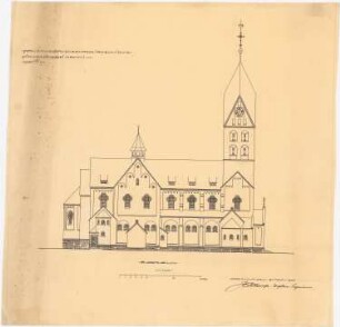 Herz-Jesu-Kirche (mit Vikarie), Heeren-Werve: Seitenansicht der Kirche 1:100
