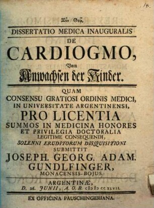 Diss. med. inaug. de cardiogmo, vom Anwachsen der Kinder