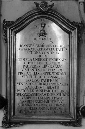 Epitaph für Johann Georg Linder : Epitaph für Johann Georg Linder (1801/1900). Stötten am Auerberg, Pfarrkirche Sankt Peter und Paul