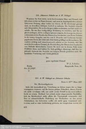 August Wilhelm von Schlegel an Johannes Schulze, Bonn, 23.-28.03.1827