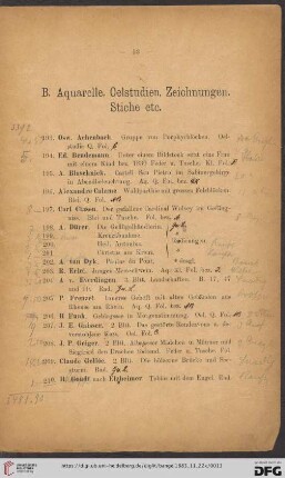 B. Aquarelle, Oelstudien, Zeichnungen, Stiche etc. (Nr. 193 - 275)