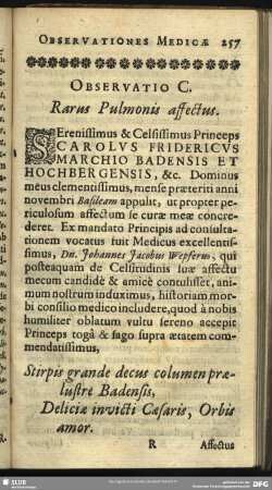 Observatio C. Rarus Pulmonis affectus
