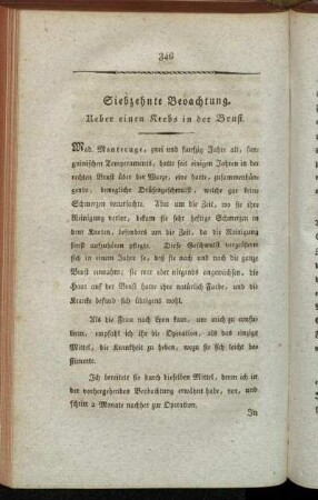 Siebzehnte Beobachtung. Ueber einen Krebs in der Brust.