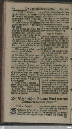 Des Smyrnischen Gemeine Brief von dem Marter-Tod des Heil. Polycarpi