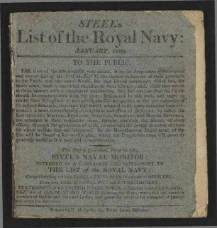 Steel's Original and Correct List of the Royal Navy. - 1 January, 1809