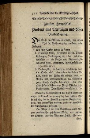 Fünftes Hauptstück. Product aus Verträgen und dessen Vertheidigung
