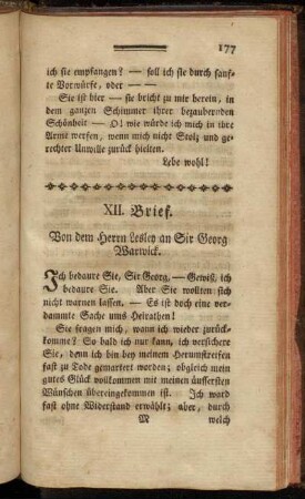 XII. Brief. Von dem Herrn Lesley an Sir Georg Warwick.