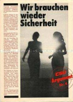 Mitteilungsblatt der CSU aus der Reihe "Argumente" über Fragen der inneren Sicherheit