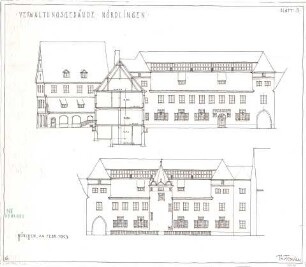 Fischer, Theodor; Nördlingen; Verwaltungs-Gebäude - Ansicht, Ansicht m. Schnitt
