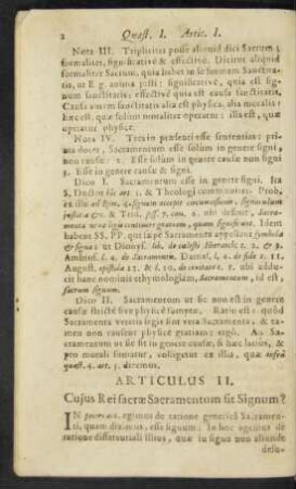 Articulus II. Cuius Rei sacrae Sacramentum sit Signum?
