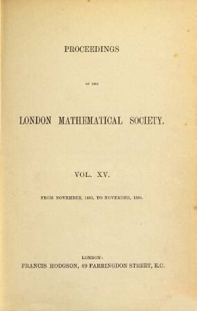 Proceedings of the London Mathematical Society. 15. 1883/84