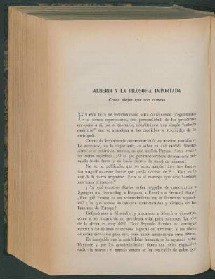 Alberdi y la filosofía importada : Cosas viejas que son nuevas