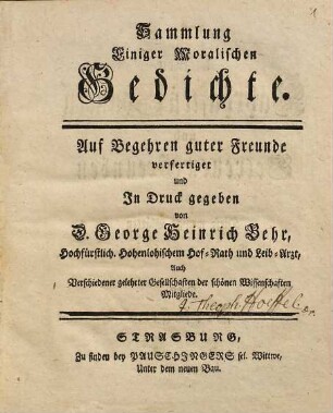 Sammlung Einiger Moralischen Gedichte