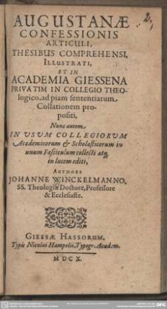 Augustanae confessionis articuli thesibus comprehensi et illustrati
