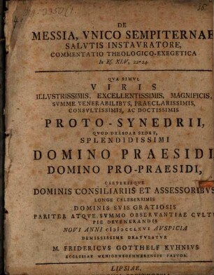 De Messia, unico sempiternae salutis instauratore commentatio