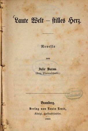 Laute Welt - stilles Herz : Novelle von Julie Burow. 